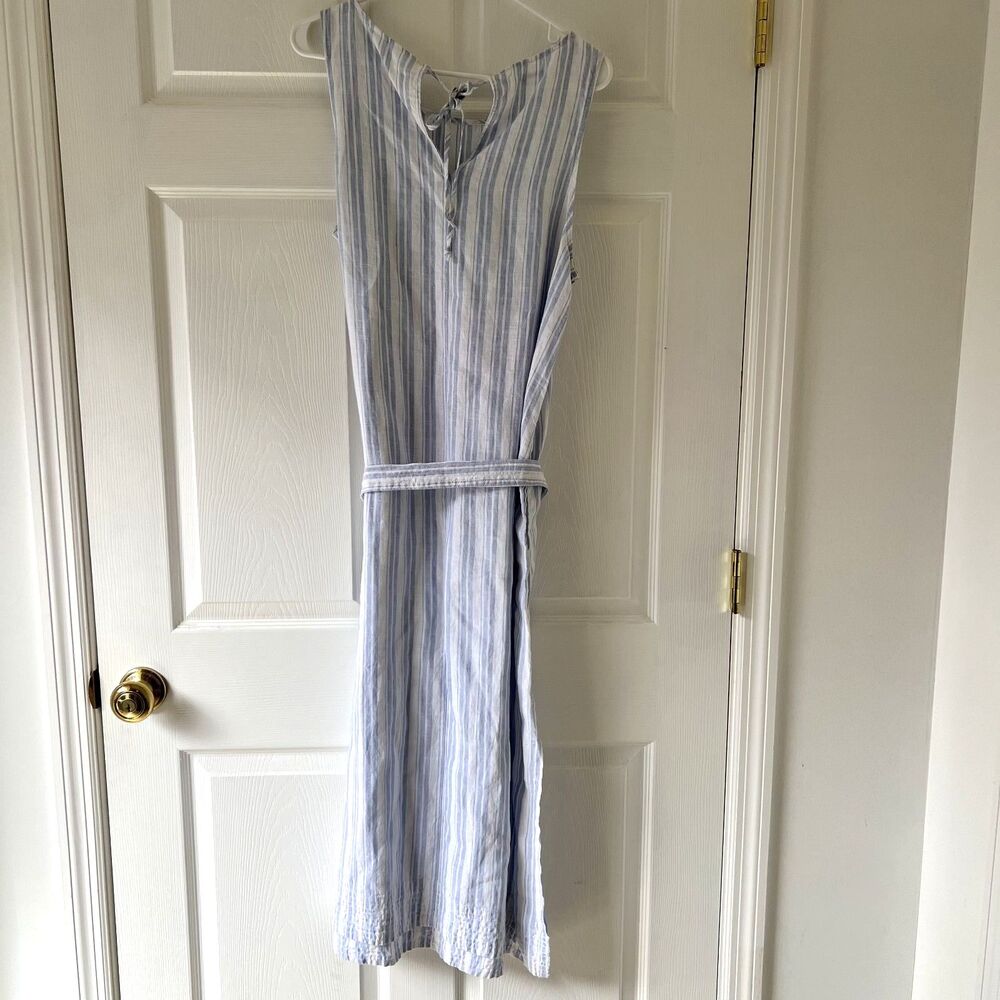 Sigrid Olsen Linen Blue & White Striped Maxi Dress-Size L